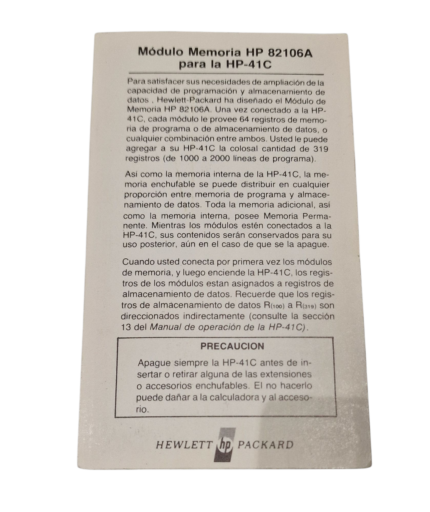 HEWLLET-PACKARD. CALCULADORA 41CX
