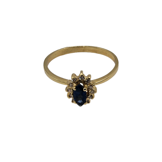 ANTIQUE YELLOW GOLD DIAMOND ROSETTE AND GREAT SAPPHIRE.